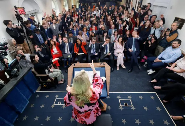 White House press secretary Karoline Leavitt holds a briefing at the White House