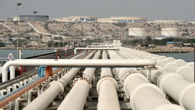 The oil terminal on Kharg Island, around 25km off the coast of Iran, pictured in 2017