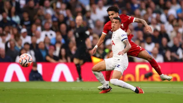 Luis Diaz scores against Tottenham in 2023