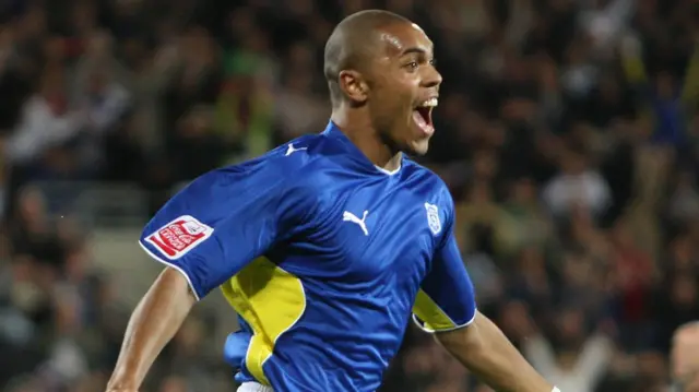 Josh Magennis celebrates after scoring for Cardiff City against Bristol Rovers in 2009
