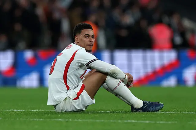 Morgan Rogers of England reacts after the team's defeat in the international friendly match between England and Japan at Wembley Stadium on March 31, 2026 in London, England. (