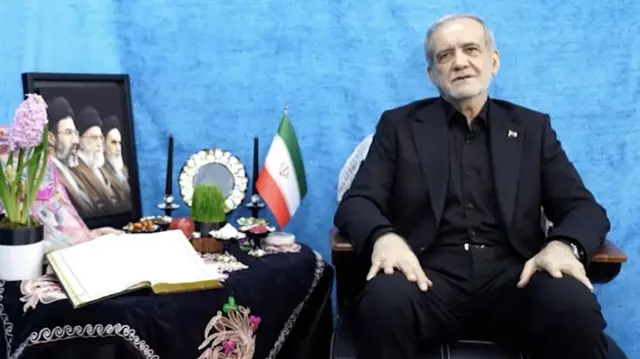 A screen grab shows of the Iranian President Masoud Pezeshkian's video message regarding Nowruz on March 20, 2026 in Iran.
