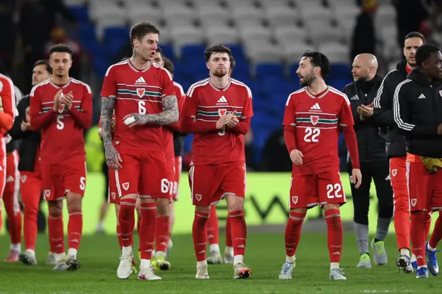 Wales players at full-time