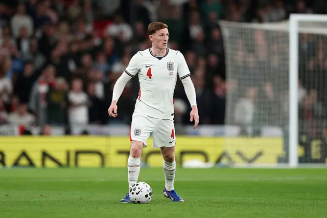 Elliot Anderson of England looks on during the international friendly match between England and Japan at Wembley Stadium on March 31, 2026 in London, England.