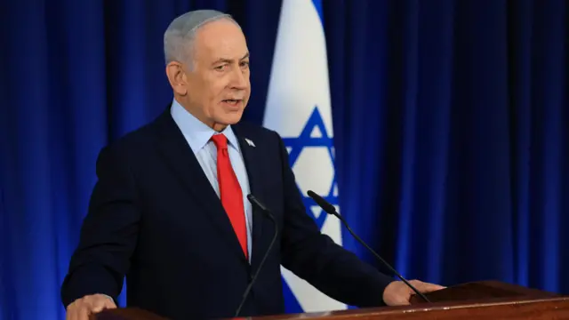 Israeli Prime Minister Benjamin Netanyahu speaks during a press conference.