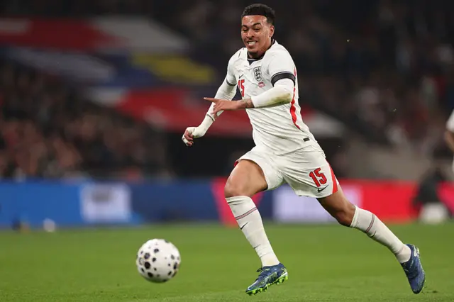England striker Morgan Rogers runs with the ball
