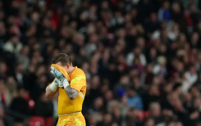 England's Jordan Pickford reacts