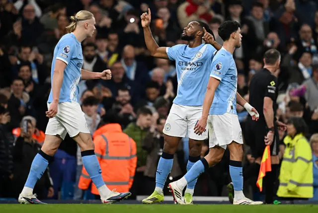 Manchester City's Antoine Semenyo scores their first goal