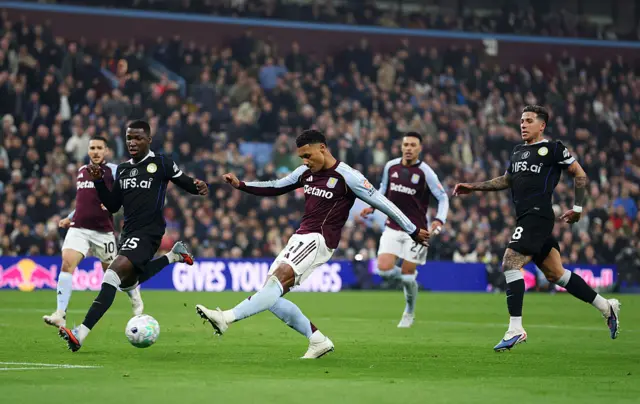 Aston Villa's Ollie Watkins (left) scores only for the goal to be ruled offside