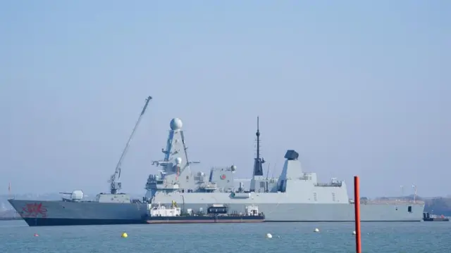 Royal Navy Type 45 destroyer HMS Dragon at the Upper Harbour Ammunition Facility (UHAF) in Portsmouth harbour, Hampshire, ahead of being deployed to protect British military personnel in Cyprus