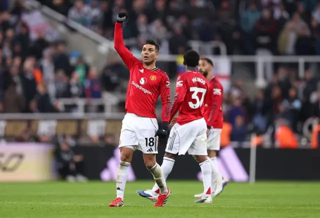 Manchester United's Casemiro celebrates scoring their first goal