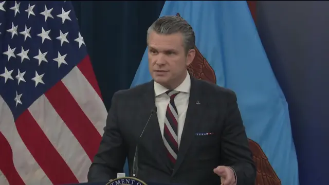 Pete Hegseth at a press conference at the Pentagon on Wednesday