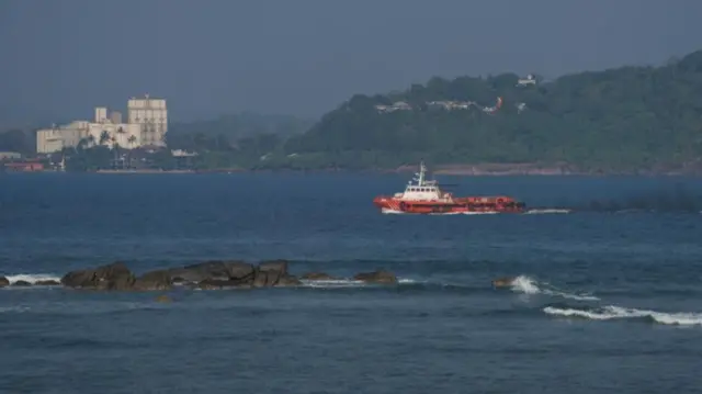 A vessel seen off the coast of Galle earlier - the Iranian ship went down around 40 nautical miles off the coast, officials say