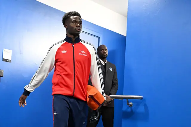 Bukayo Saka of Arsenal arrives at the stadium