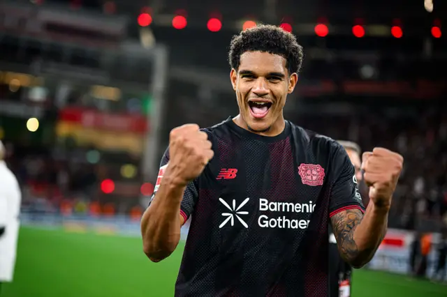Jarell Quansah of Bayer Leverkusen celebrates after a win