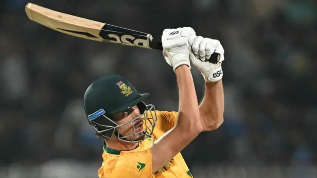 South Africa's Marco Jansen plays a shot