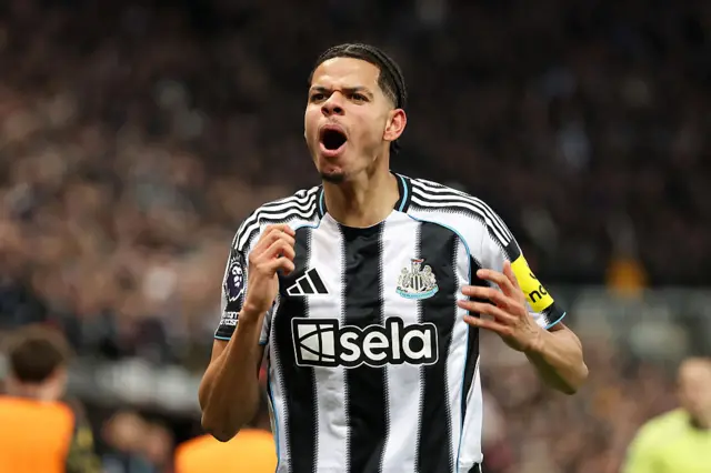 William Osula of Newcastle United celebrates scoring his team's second goal