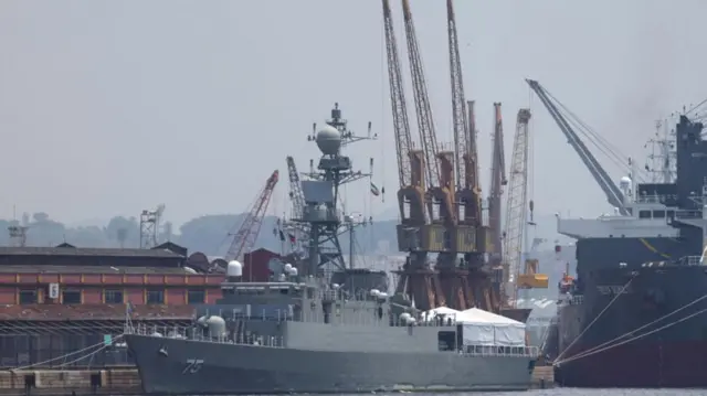 Iranian military ship Iris Dena docked in a port in Brazil