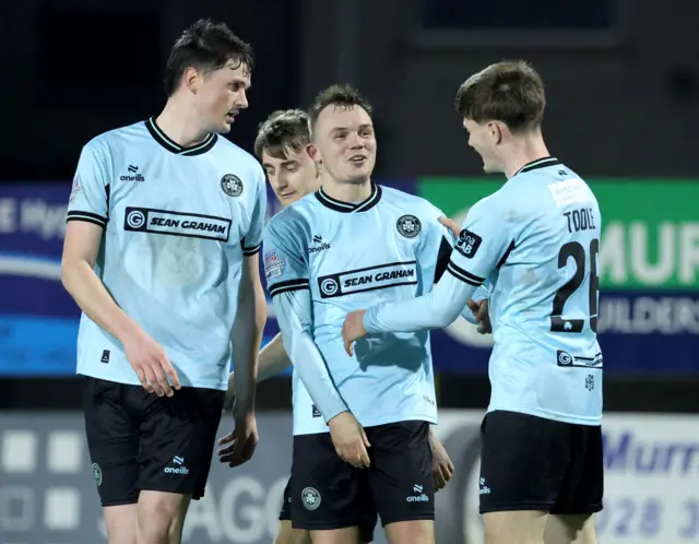 Cliftonville celebrate Rory Hale's goal