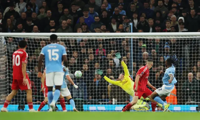 Manchester City's Antoine Semenyo scores their first goal