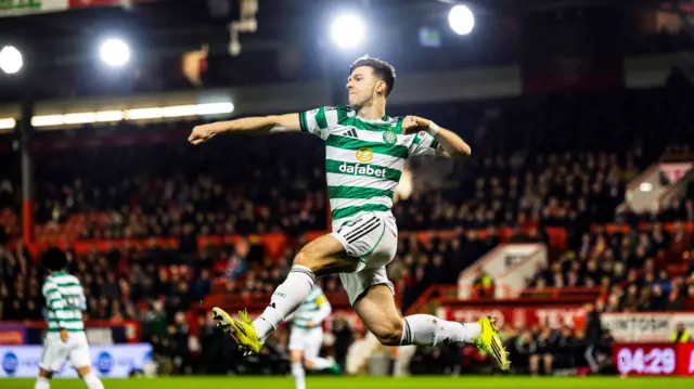 Kieran Tierney celebrates after scoring to make it 1-0