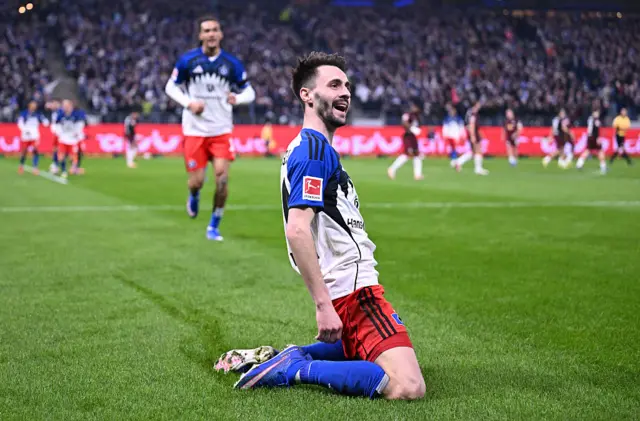 Fabio Vieira celerbates scoring a goal for Hamburger SV
