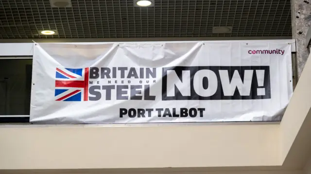 Protest banner against closure of Part Talbot steelworks