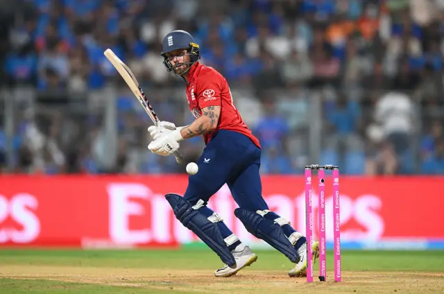 Phil Salt of England plays a shot during the ICC Men's T20 World Cup India & Sri Lanka 2026 Semi-Final match between India and England