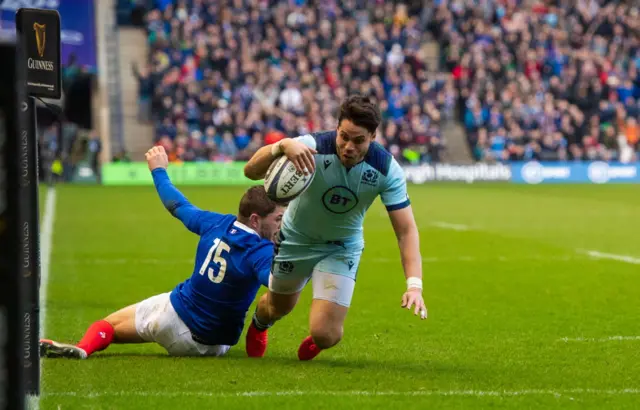 Sean Maitland goes over for his second try