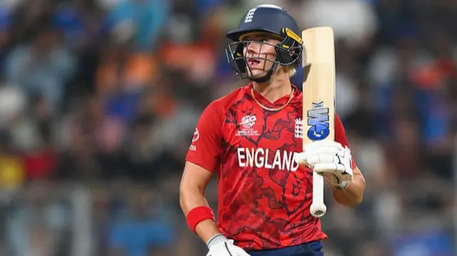 Jacob Bethell of England celebrates their half century