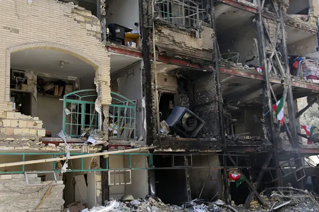 A residential building destroyed by Israeli strikes in Tehran, Iran