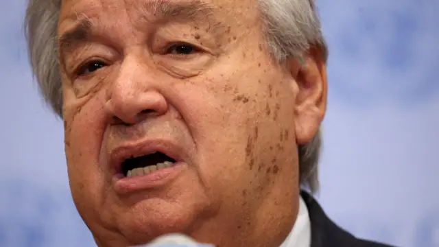 A close-up of Antonio Guterres speaking