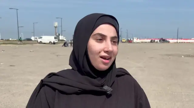 A displaced woman, Fatima, speaks to BBC Arabic