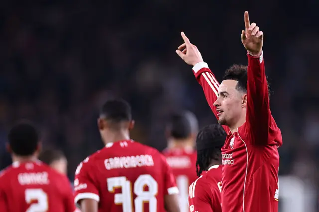Curtis Jones celebrates for Liverpool in FA Cup