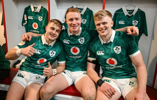 Craig Casey and Tommy O'Brien celebrate beating England