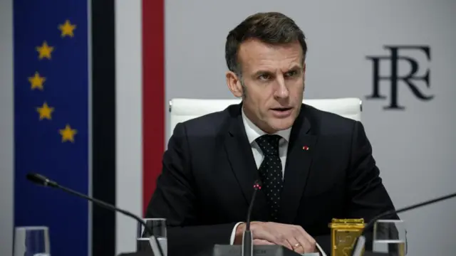 French President Emmanuel Macron speaks during a National Defence and Security Council meeting
