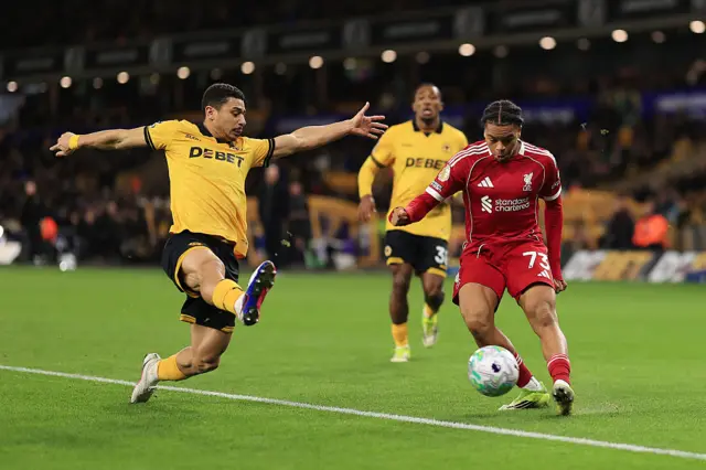 Rio Ngumoha crosses the ball