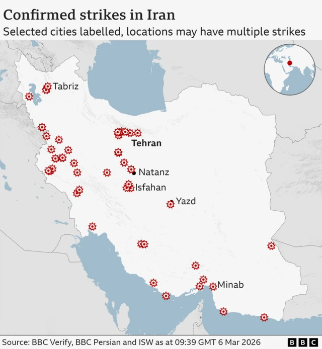 BBC maps show strikes across Iran