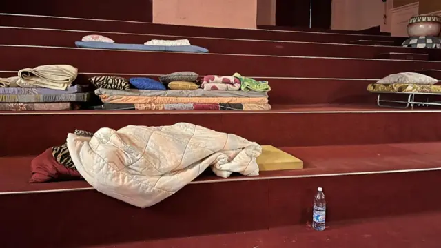 People sleeping inside the Beirut national theatre