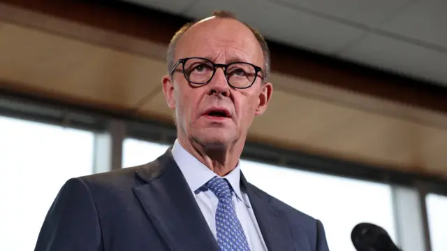 German Chancellor Friedrich Merz speaks during a press conference following his White House meeting with U.S. President Donald Trump, in Washington, D.C., U.S., March 3, 2026.