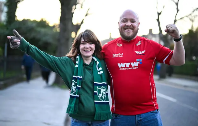 An irish fan and a Welsh fan