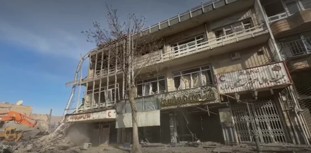 A screengrab from a video showing the damaged Iranian Red Crescent building in Mahabad, north-western Iran