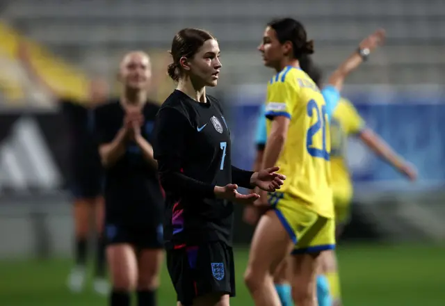 Jess Park of England celebrates scoring her team's sixth goal during the 2027 FIFA Women's World Cup Qualifier between Ukraine and England at Mardan Sports Complex on March 03, 2026.