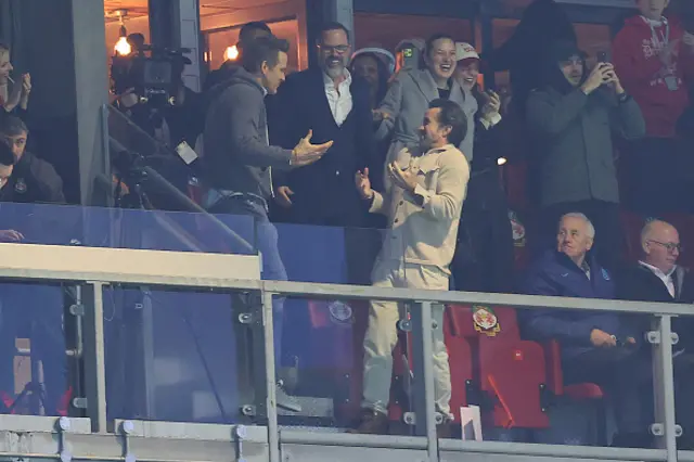 Ryan Reynolds and Rob McElhenney co owners of Wrexham celebrate