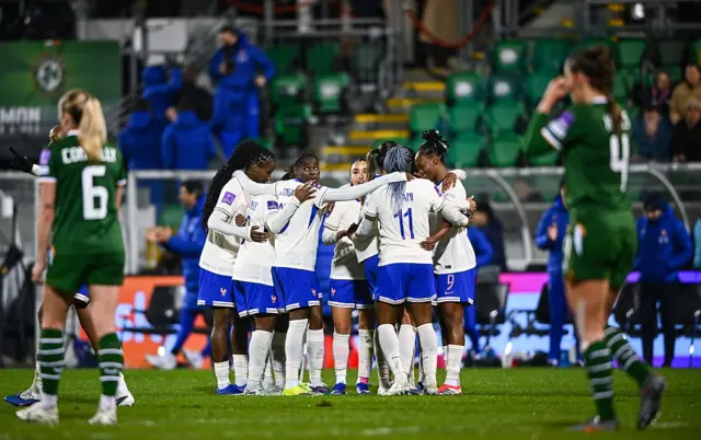 France celebrate scoring against the Republic of Ireland