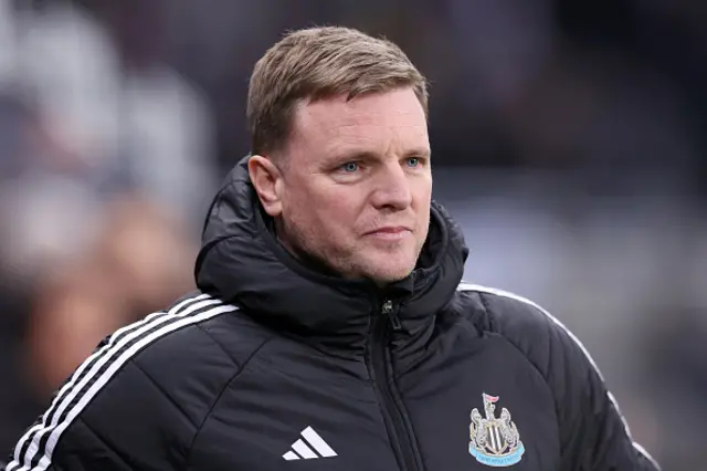 Eddie Howe, Manager of Newcastle United, looks on