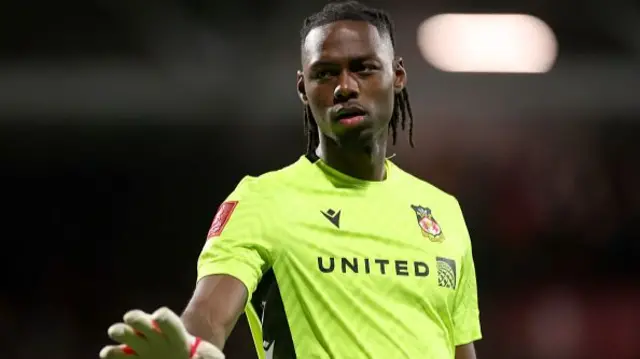 Arthur Okonkwo of Wrexham reacts