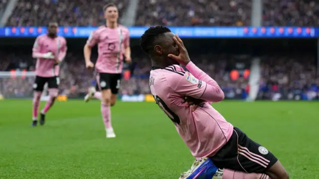 Patson Daka celebrates scoring