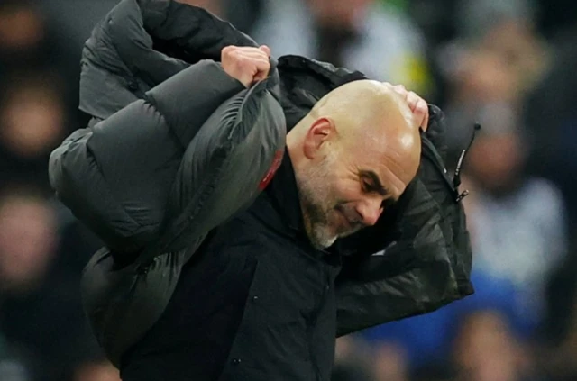 Manchester City manager Pep Guardiola reacts