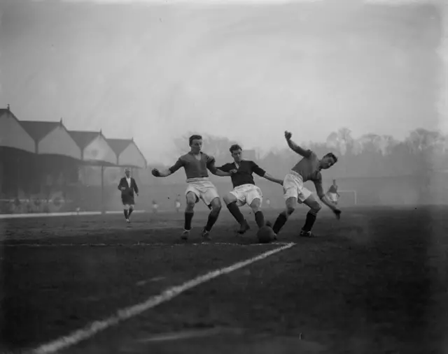 Arsenal centre forward J Brain breaks through opposing defences during the match against Mansfield at Highbury
